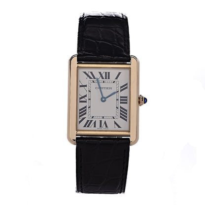 Cartier Stainless Steel 18K Yellow Gold Alligator 27mm Tank Solo Quartz Watch 1 of 9