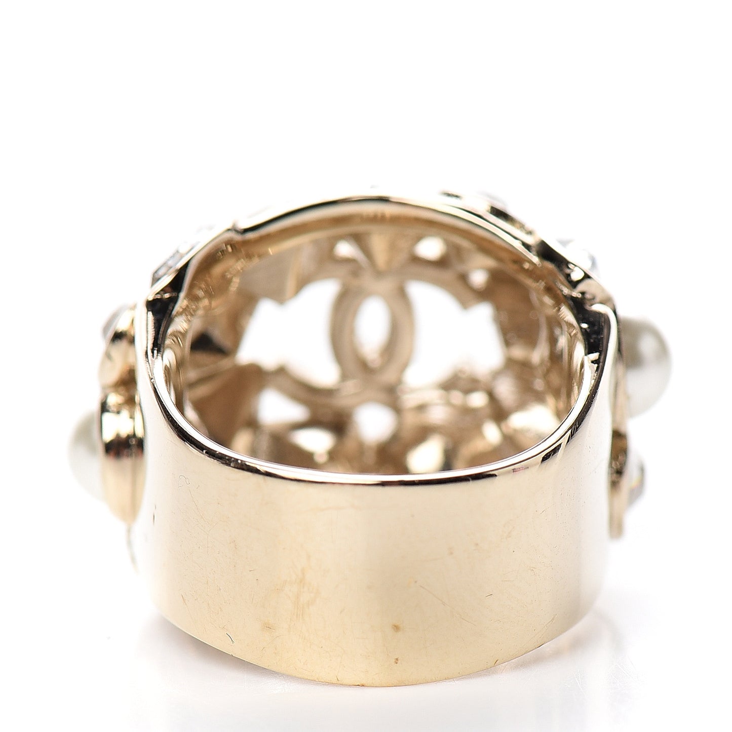 Metal Glass Pearl Strass Snowfall Ring 52 6 Light Gold