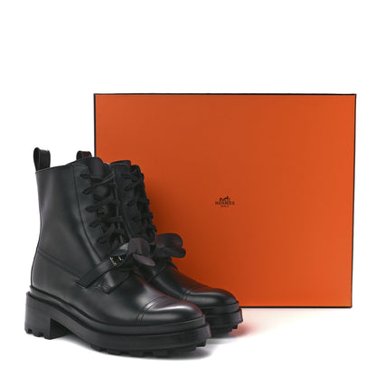 Hermes Glossed Calfskin Funk Ankle Boots 38 Black 9 of 9