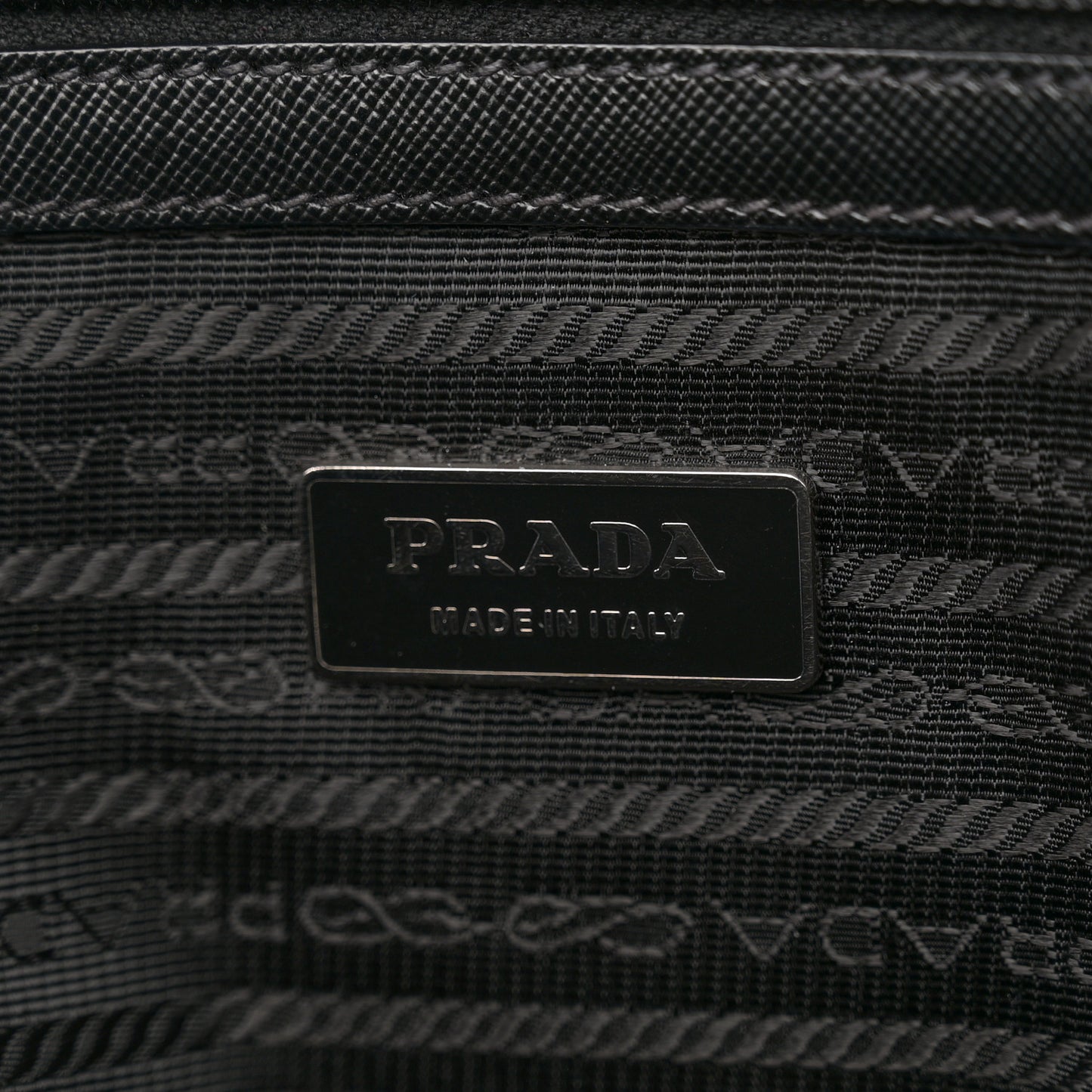 Tessuto Nylon Saffiano Metal Triangle Logo Work Bag Black