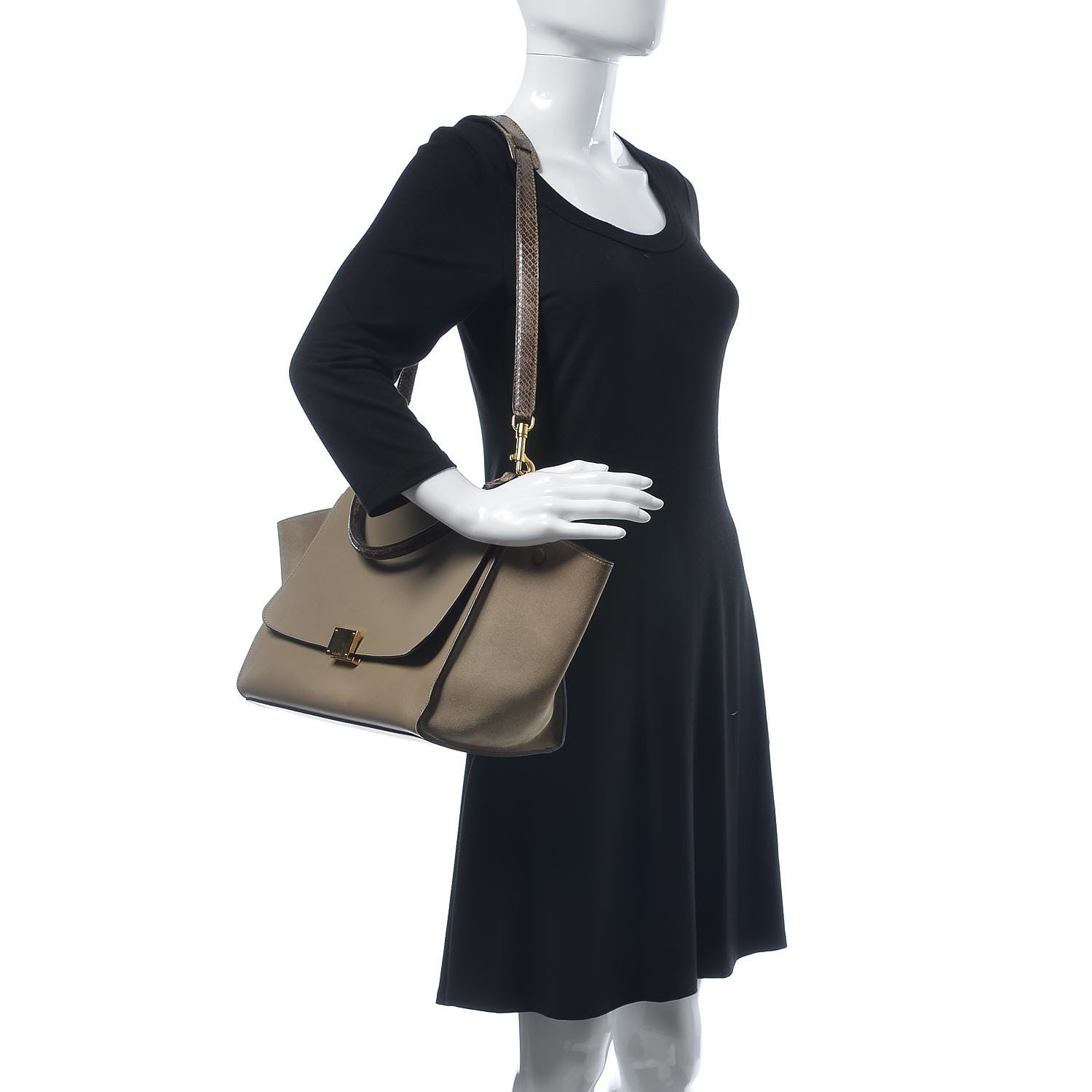 Celine Calfskin Suede Whipsnake Medium Trapeze Taupe 2 of 18