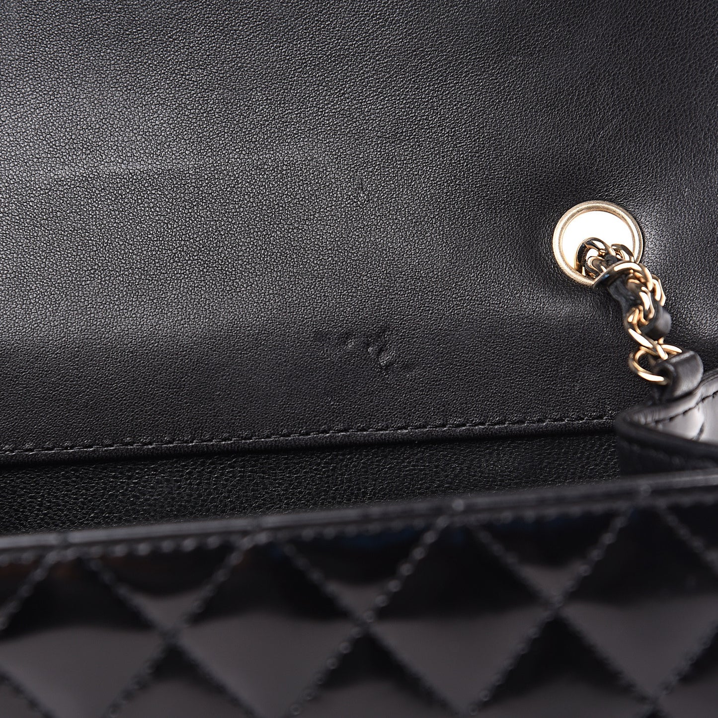 Glazed Calfskin Quilted Flap Black