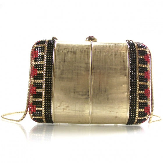 Judith Leiber Swarovski Crystal Minaudiere Clutch Brushed Gold 1 of 8