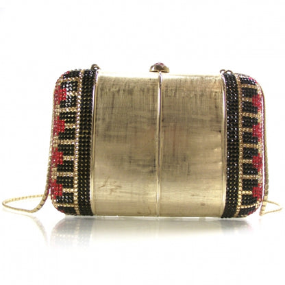 Judith Leiber Swarovski Crystal Minaudiere Clutch Brushed Gold 1 of 8