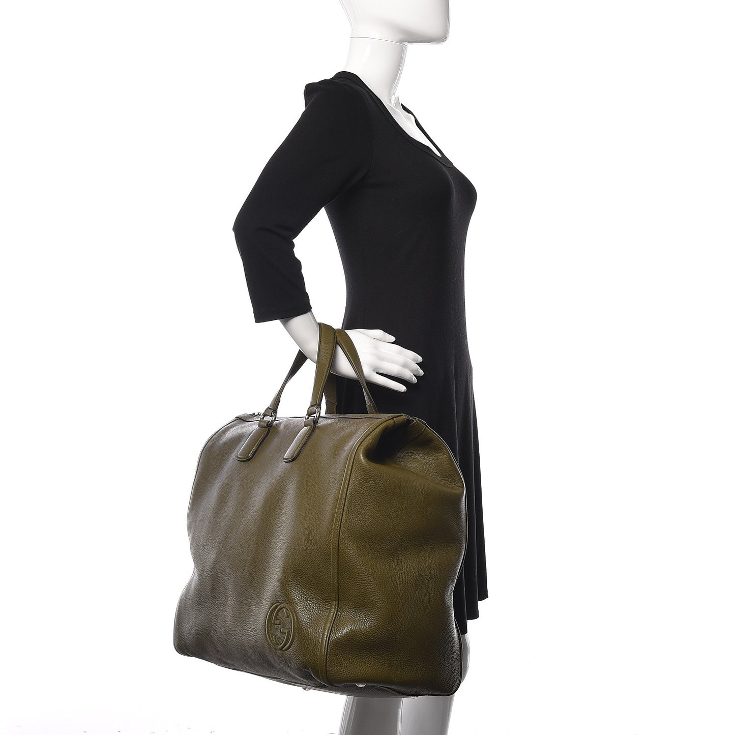 Pebbled Calfskin Tote Dark Green