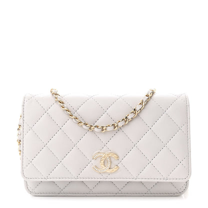 Chanel Lambskin Quilted Crystal CC Wallet On Chain WOC Grey 1 of 12