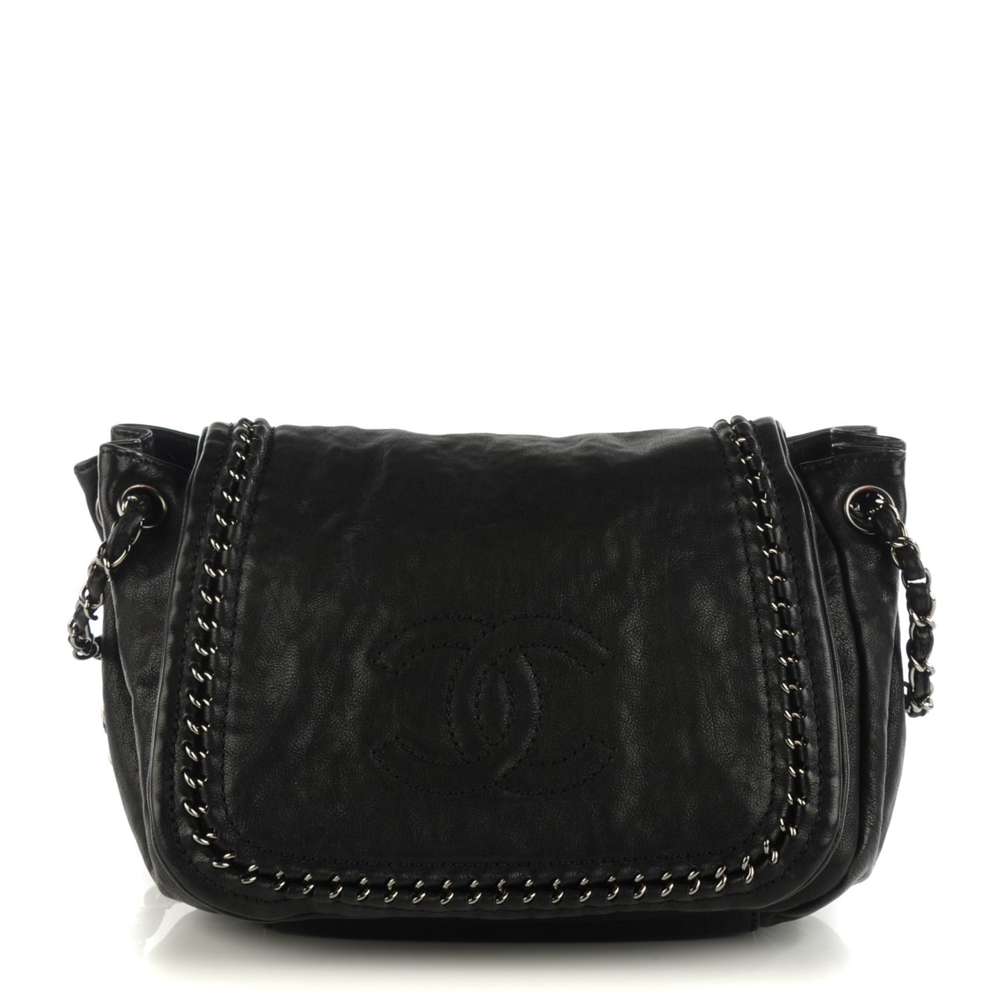 Metallic Goatskin Luxe Ligne Flap Black