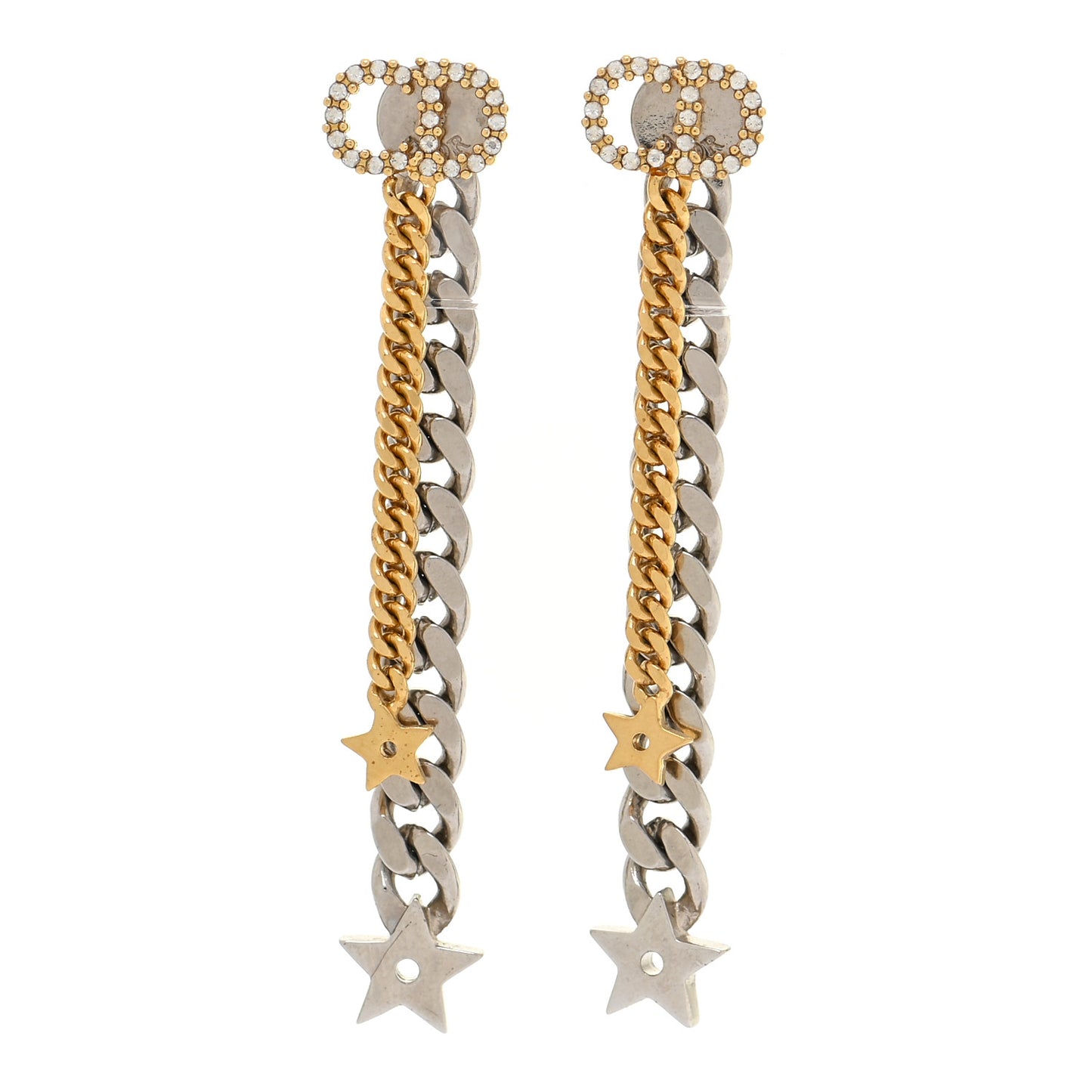 Crystal Star CD Star Dangle Chain Earrings Gold Silver
