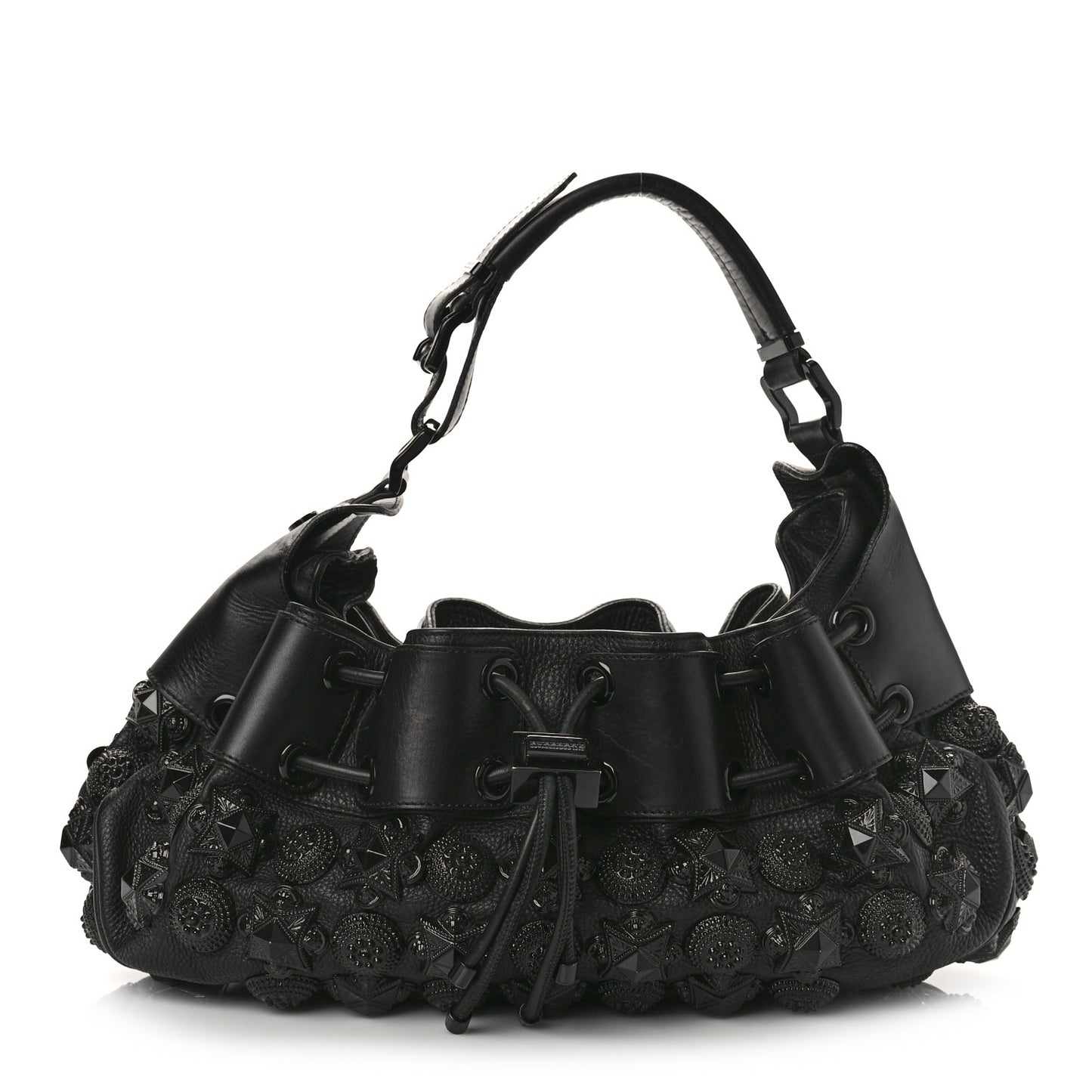 Calfskin Mason Warrior Studded Hobo Black