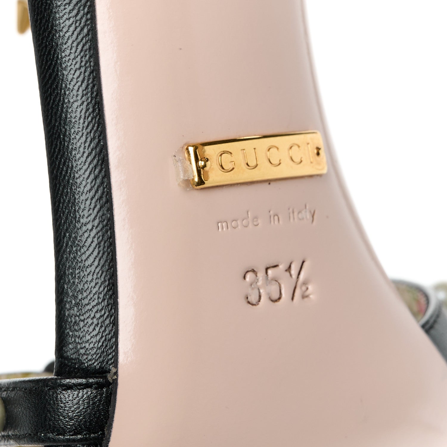 Gucci Calfskin Pearl Studded Regina T-Strap High Heel Sandals 35.5 Black 8 of 9