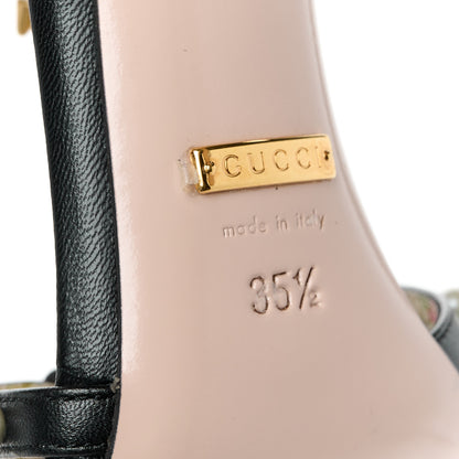 Gucci Calfskin Pearl Studded Regina T-Strap High Heel Sandals 35.5 Black 8 of 9