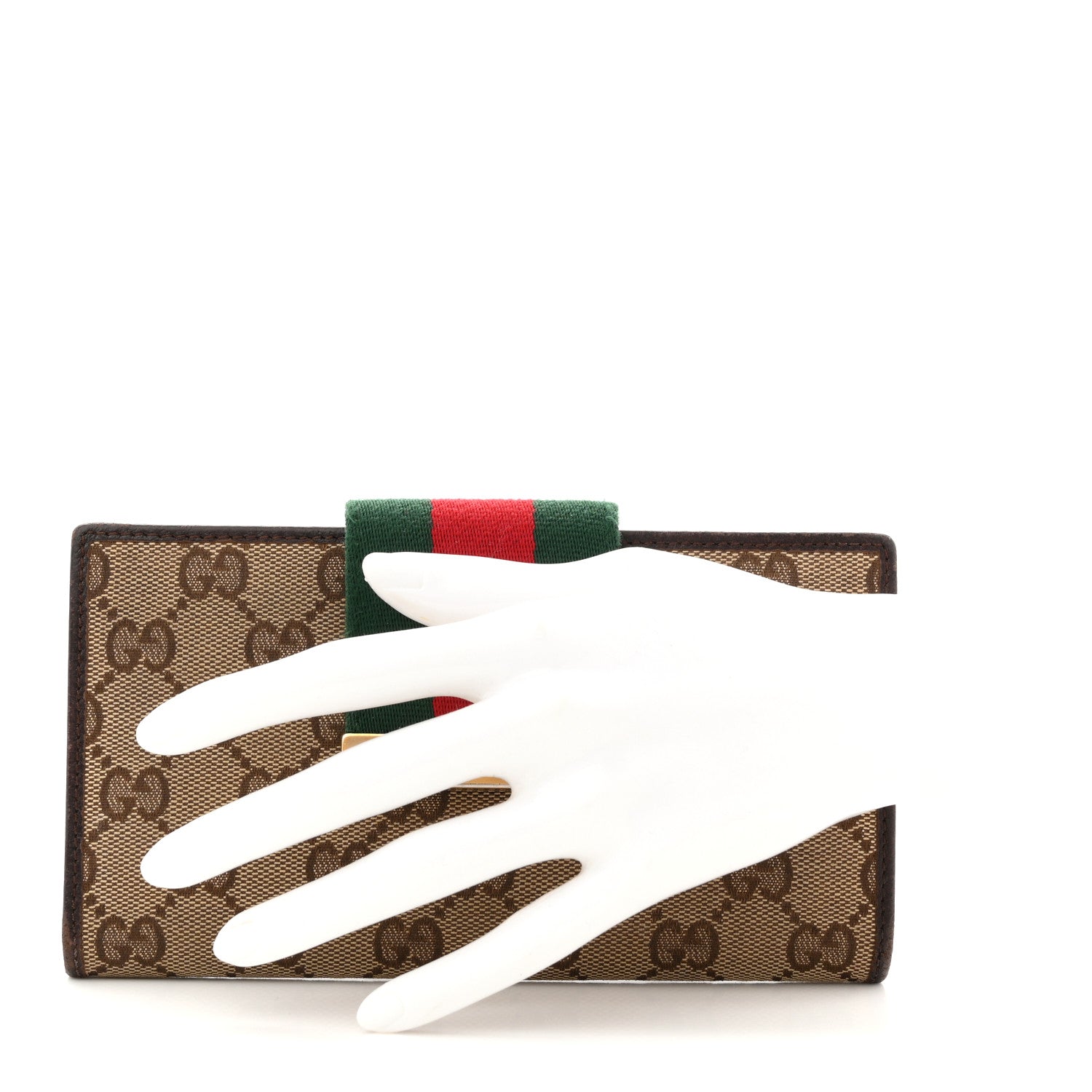 Gucci Monogram Calfskin Ladies Web Continental Wallet Beige Ebony Cocoa 4 of 18
