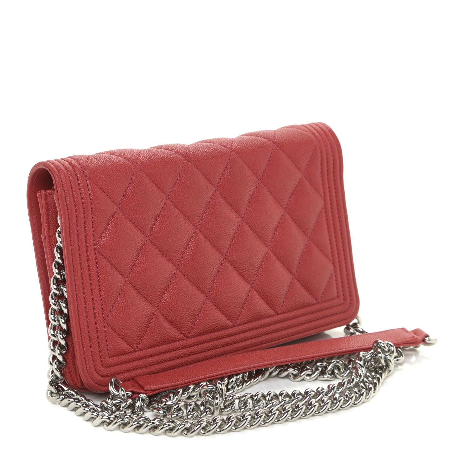 Chanel Caviar Quilted Boy Wallet On Chain WOC Red 3 of 11