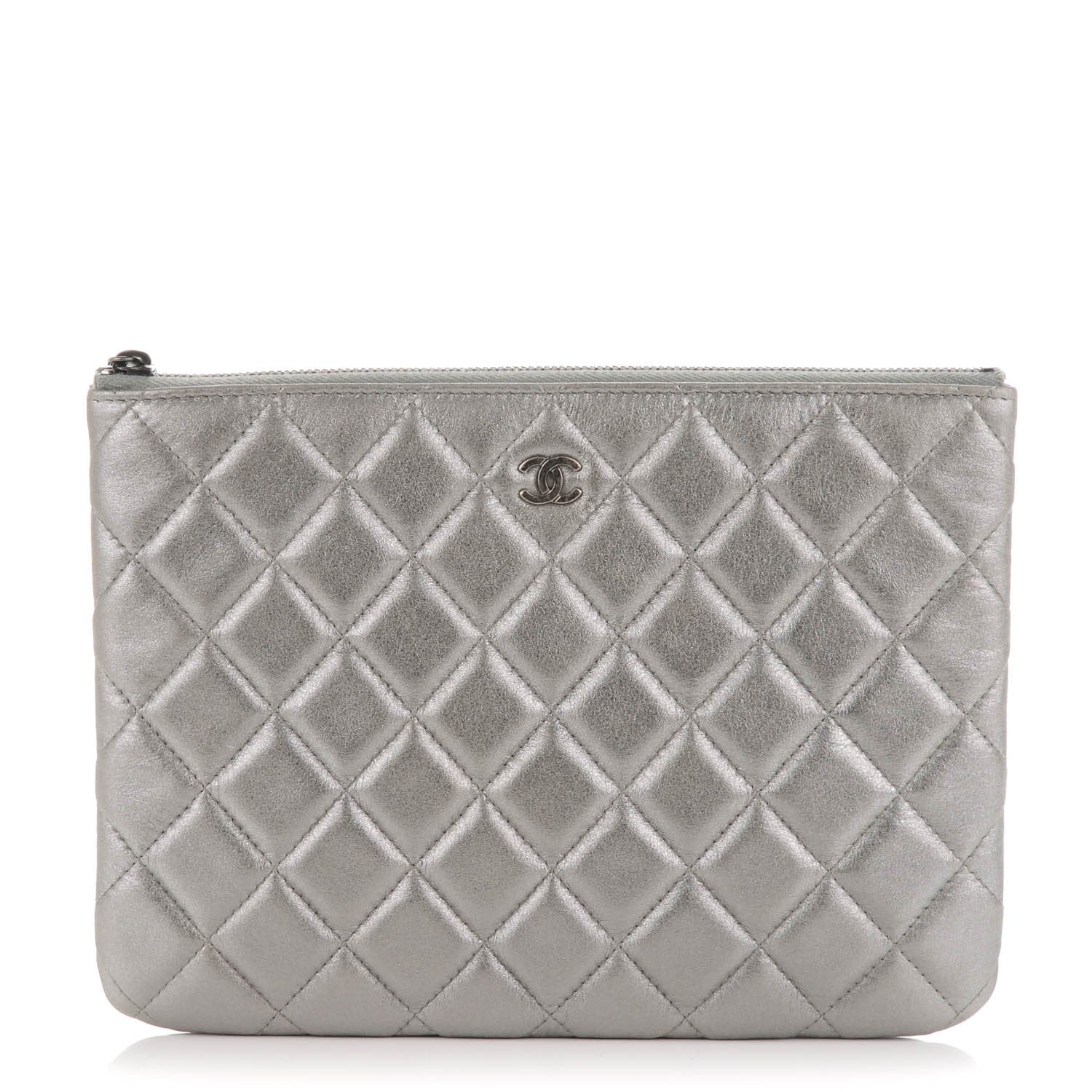 Chanel Metallic Lambskin Quilted Medium Cosmetic Case Silver 1 of 7