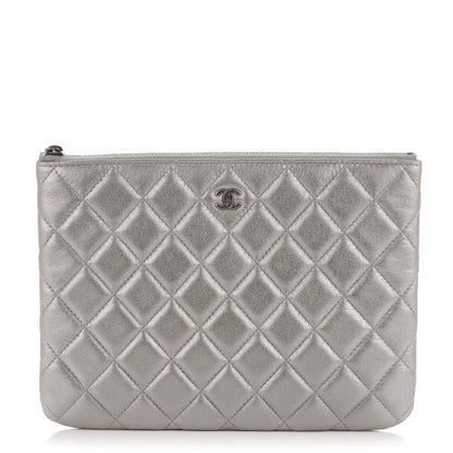 Chanel Metallic Lambskin Quilted Medium Cosmetic Case Silver 1 of 7