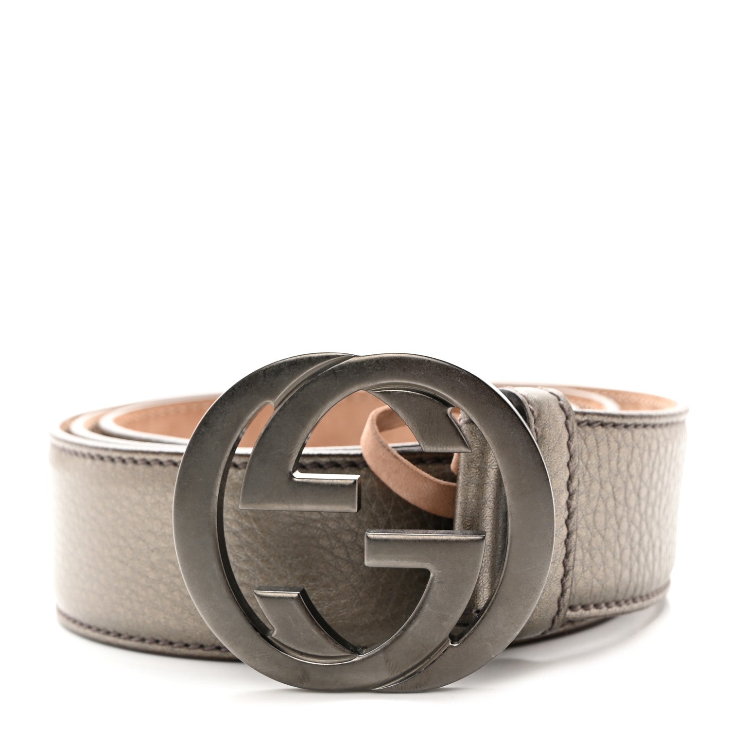 Gucci Metallic Calfskin Interlocking G 40mm Belt 95 38 Pewter 1 of 9