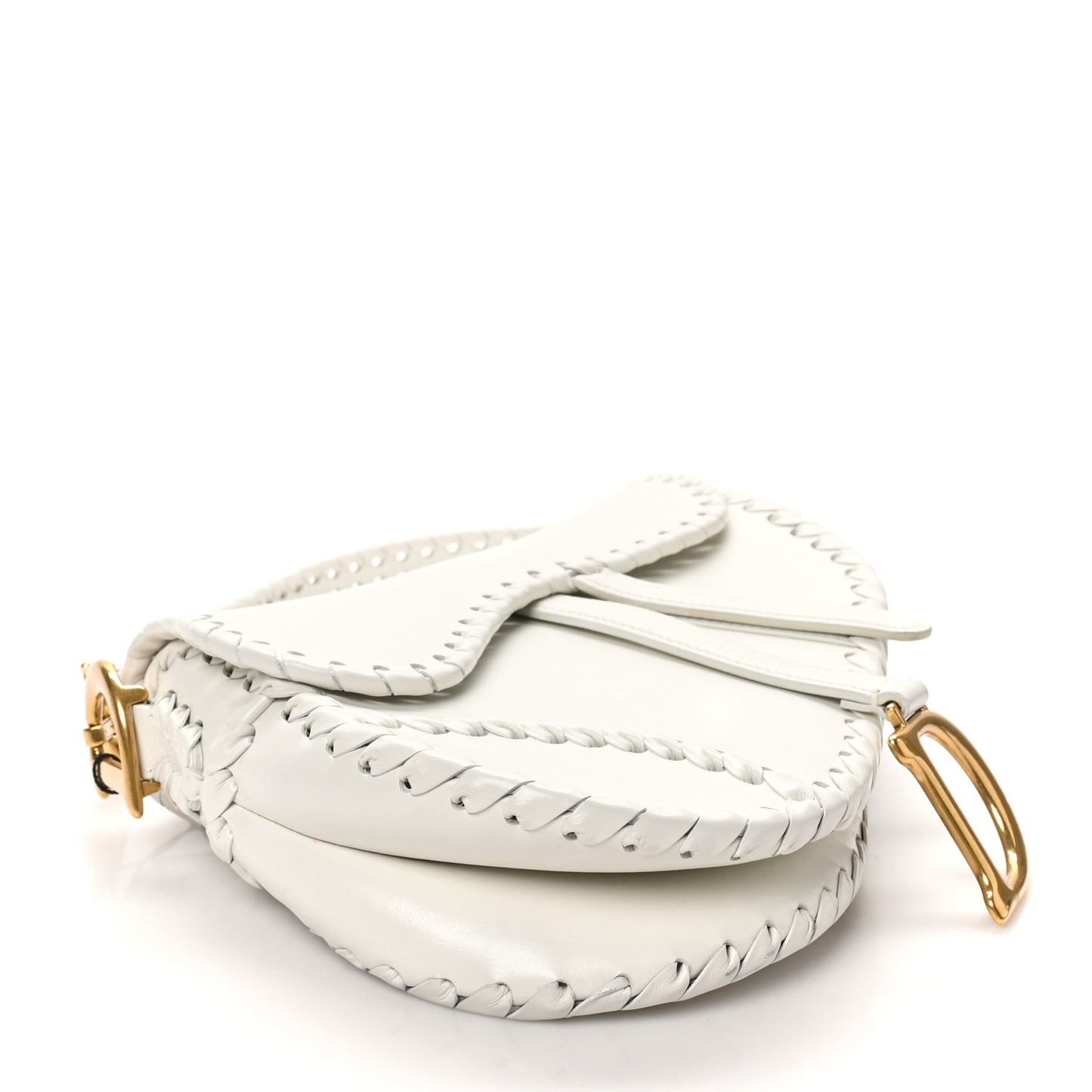 Calfskin Braided Saddle Bag White