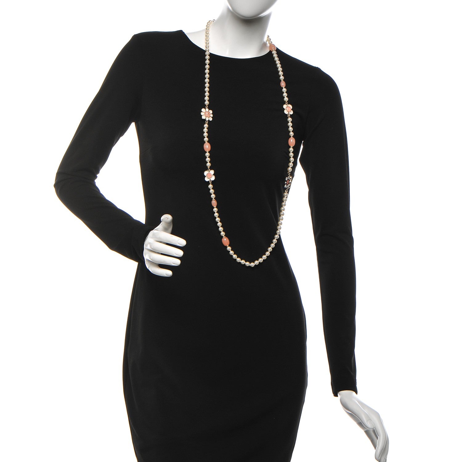 Chanel Pearl Gripoix Poured Glass CC Korean Blossom Long Necklace Pink Gold 2 of 4