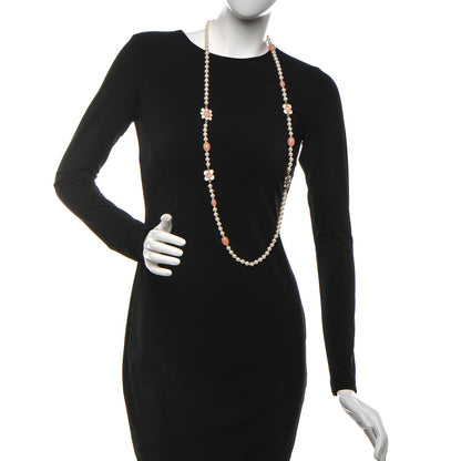 Chanel Pearl Gripoix Poured Glass CC Korean Blossom Long Necklace Pink Gold 2 of 4