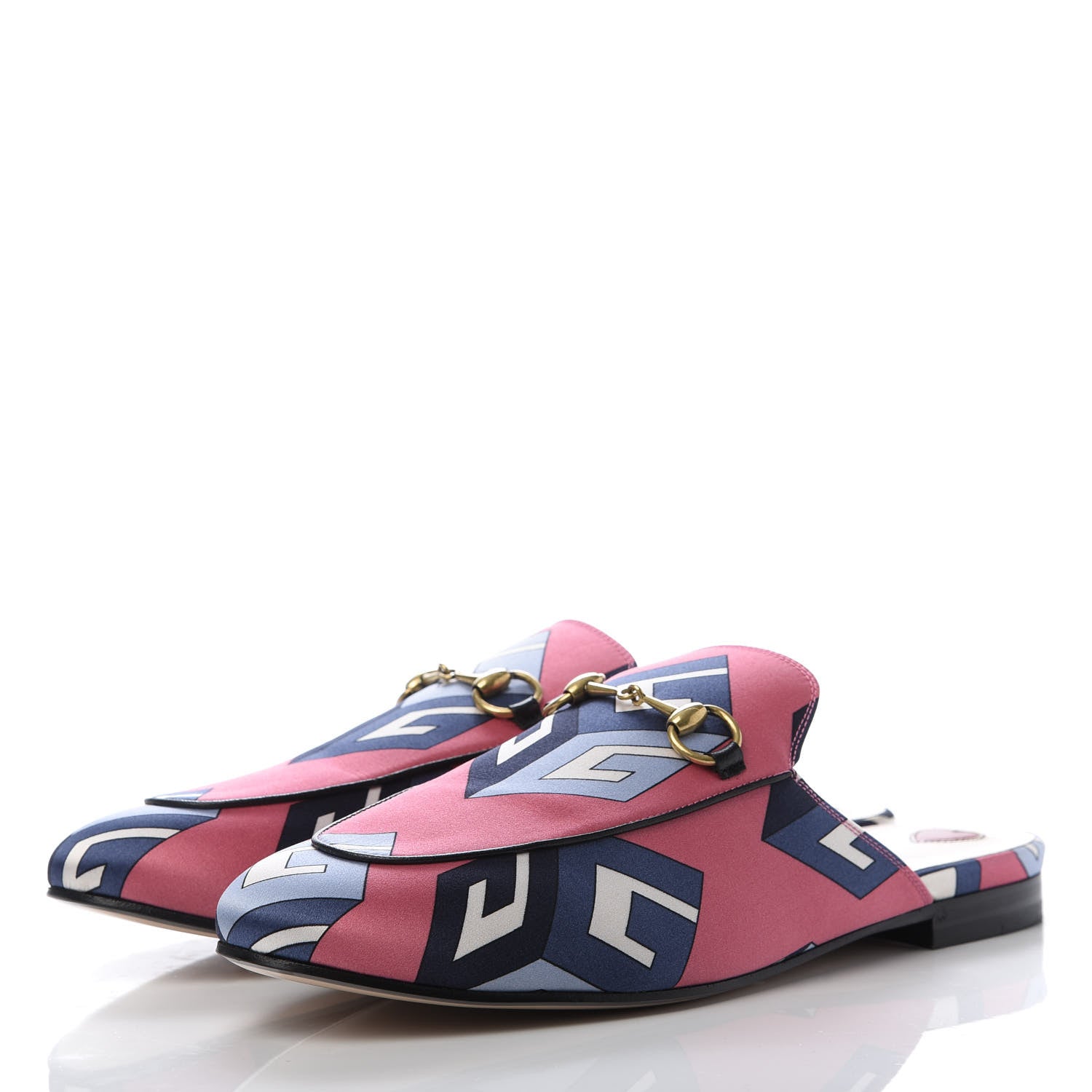 Gucci Satin GG Wallpaper Womens Princetown Slippers 38.5 Pink Flamboyant Blue Black 3 of 10