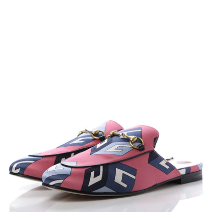 Gucci Satin GG Wallpaper Womens Princetown Slippers 38.5 Pink Flamboyant Blue Black 3 of 10