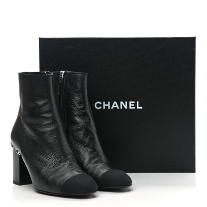 Chanel Crumpled Calfskin Cap Toe Chain Short Boots 37.5 Black 8 of 8