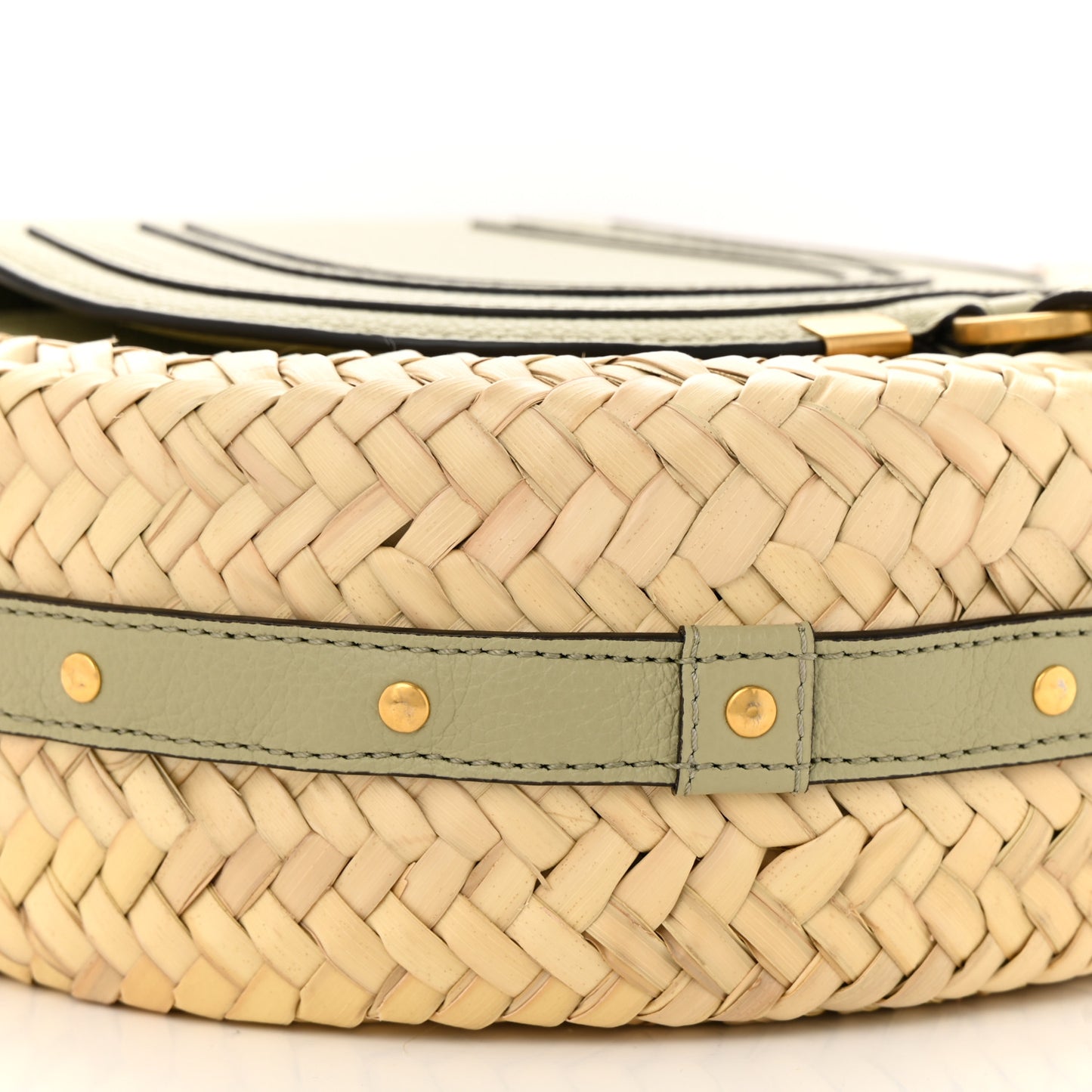 Raffia Small Grain Calfskin Small Marcie Basket Crossbody Faded Green