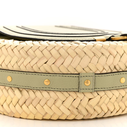 Chloe Raffia Small Grain Calfskin Small Marcie Basket Crossbody Faded Green 7 of 8