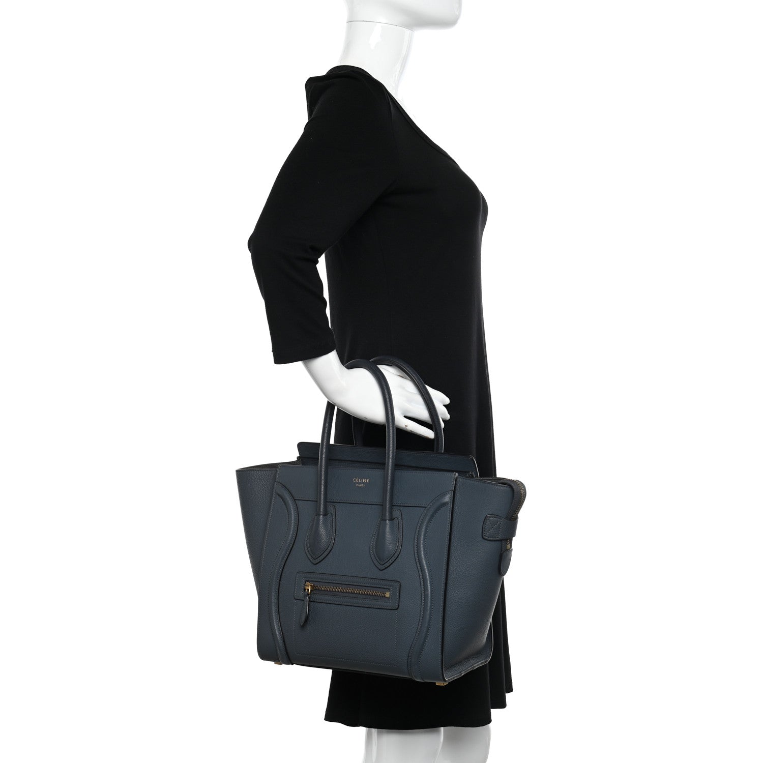 Celine Drummed Calfskin Micro Luggage Petrol 2 of 16