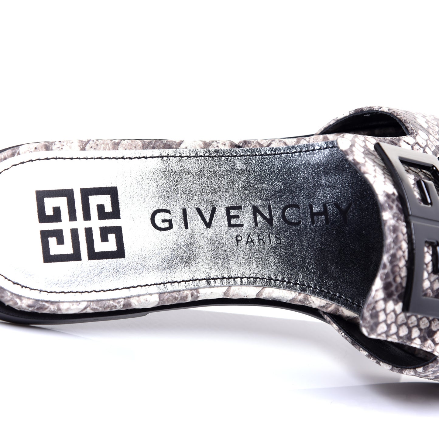 Calfskin Python Print 4G Flat Sandals 38 Stone Grey