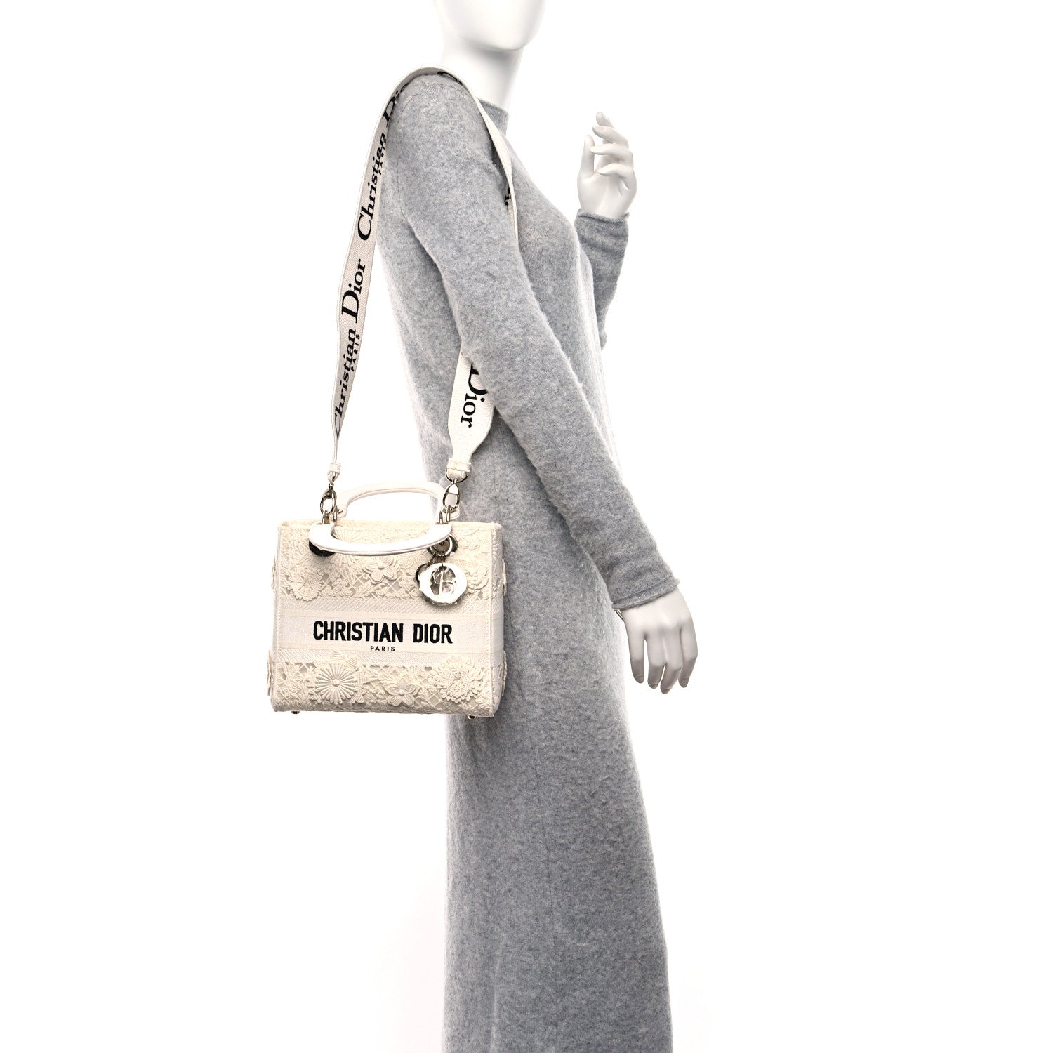Christian Dior Lace 3D Macrame Embroidered Medium Lady D-Lite White 2 of 8