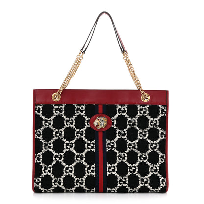 Gucci Tweed GG Monogram Large Rajah Chain Tote Romantic Cherry Black White 1 of 14
