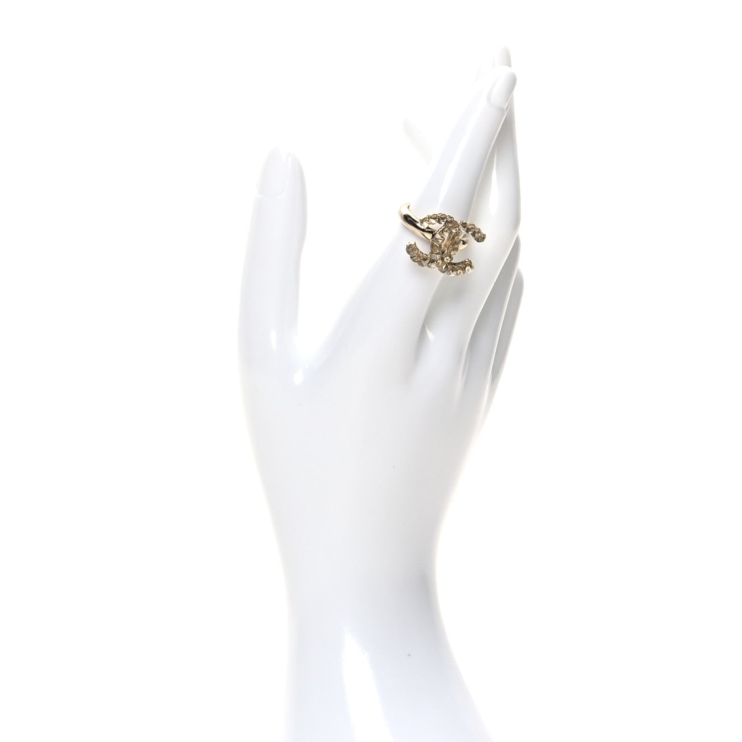 Chanel Metal Crystal CC Ring 6.25 Gold 2 of 4