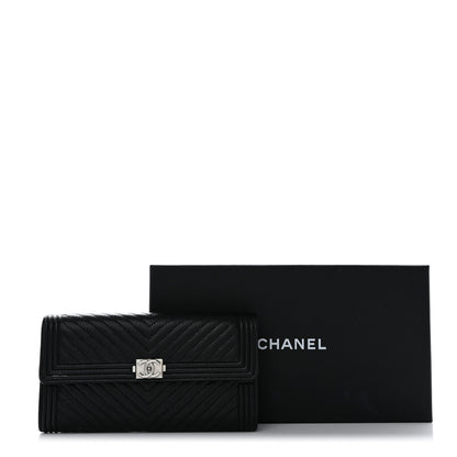 Chanel Caviar Chevron Quilted Boy Flap Wallet Black 9 of 9