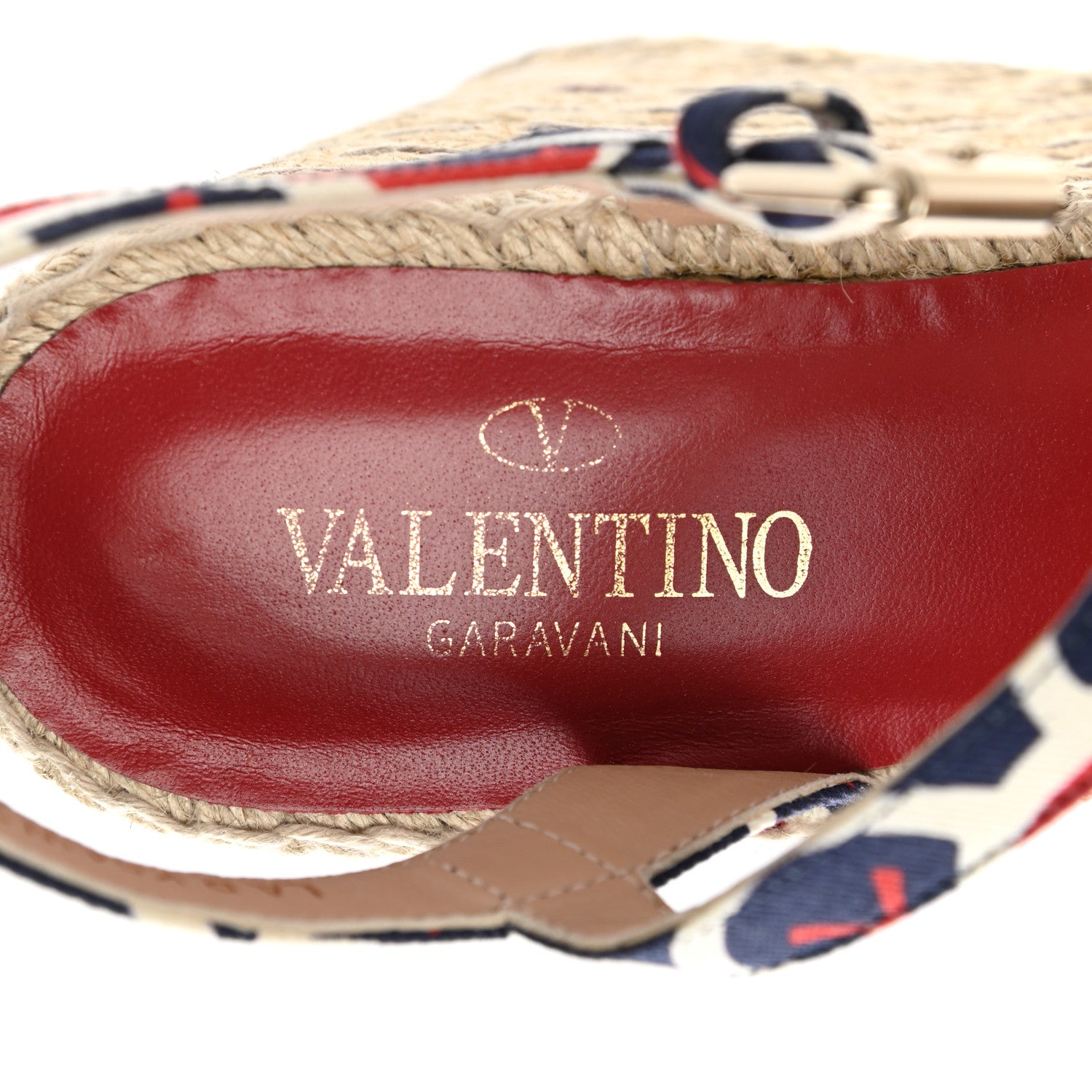 Valentino Garavani Twill Printed Bow Espadrille Wedge Sandals 39 Navy 8 of 9