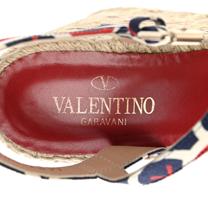 Valentino Garavani Twill Printed Bow Espadrille Wedge Sandals 39 Navy 8 of 9
