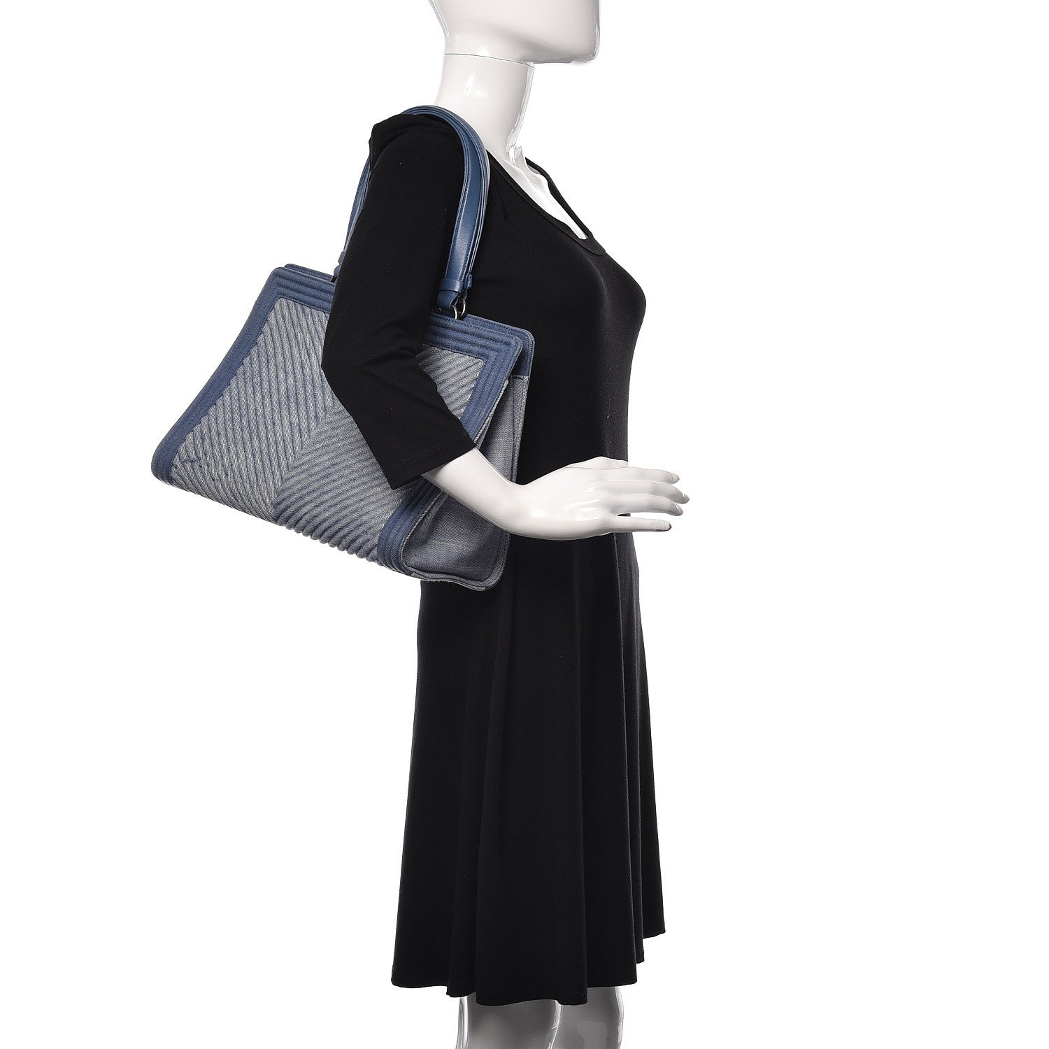 Chanel Denim Chevron Quilted Large Boy Shopping Tote Light Blue 2 of 17