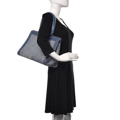 Chanel Denim Chevron Quilted Large Boy Shopping Tote Light Blue 2 of 17