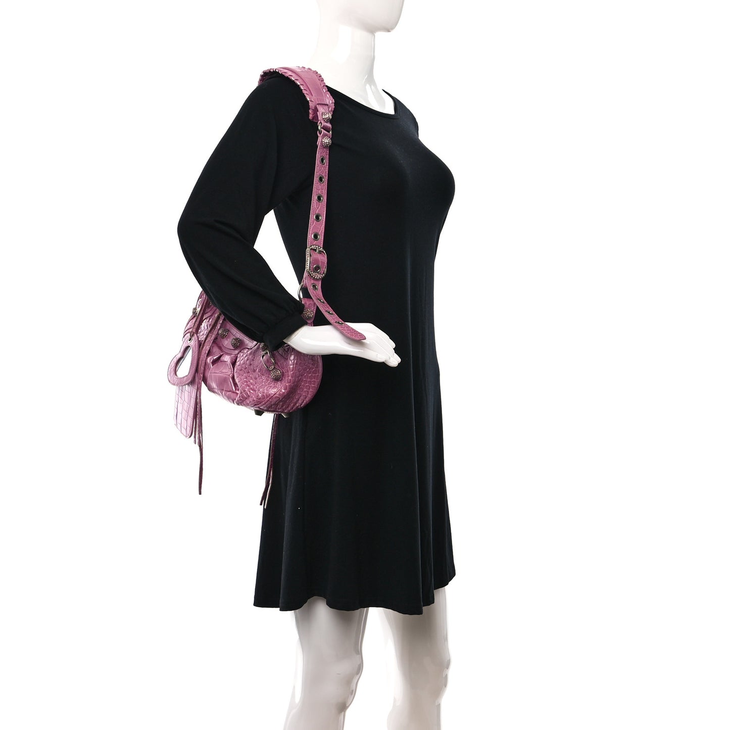 Metallic Extra Supple Calfskin Crystal Crocodile Embossed Small Le Cagole Shoulder Bag Pink