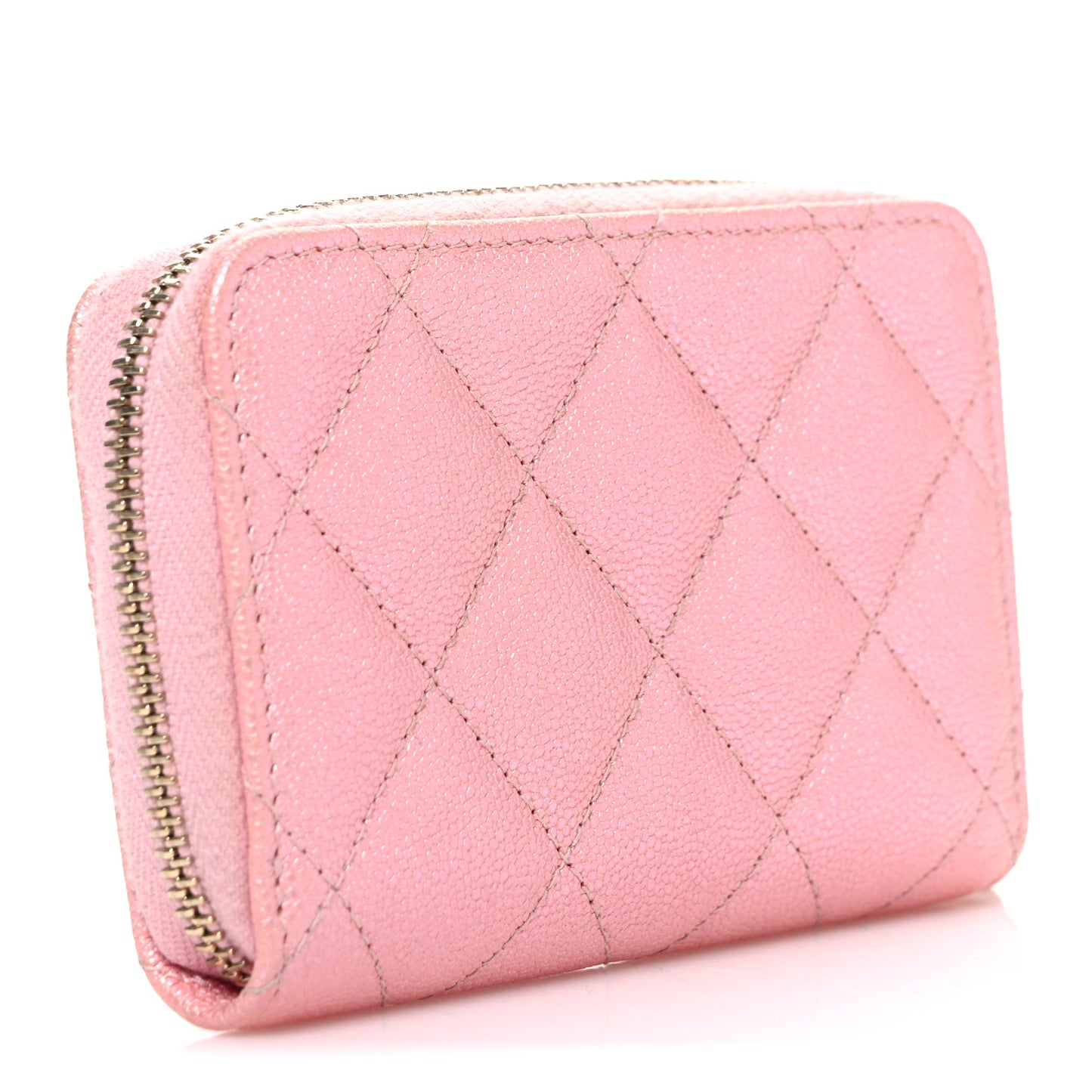 Iridescent Caviar Quilted Zip Coin Purse Pink