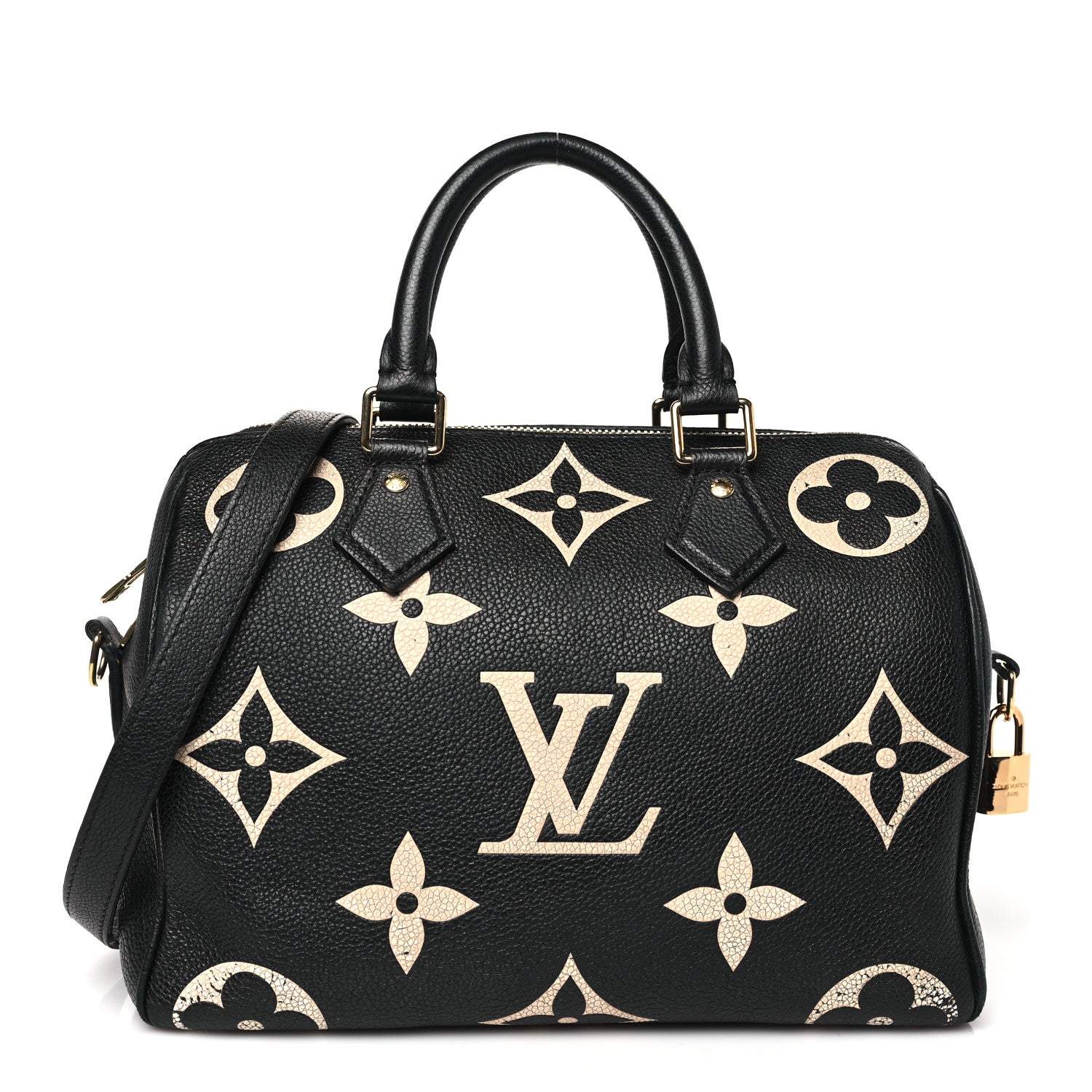 Louis Vuitton Empreinte Monogram Giant Speedy Bandouliere 25 Black Beige 1 of 12