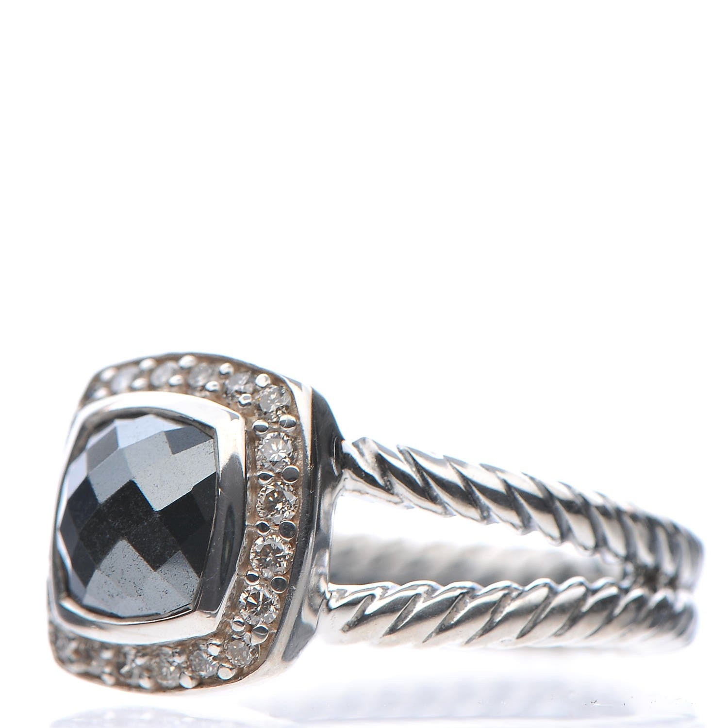 David Yurman Sterling Silver Diamond Hematite 7mm Petite Albion Ring 49 5 3 of 6