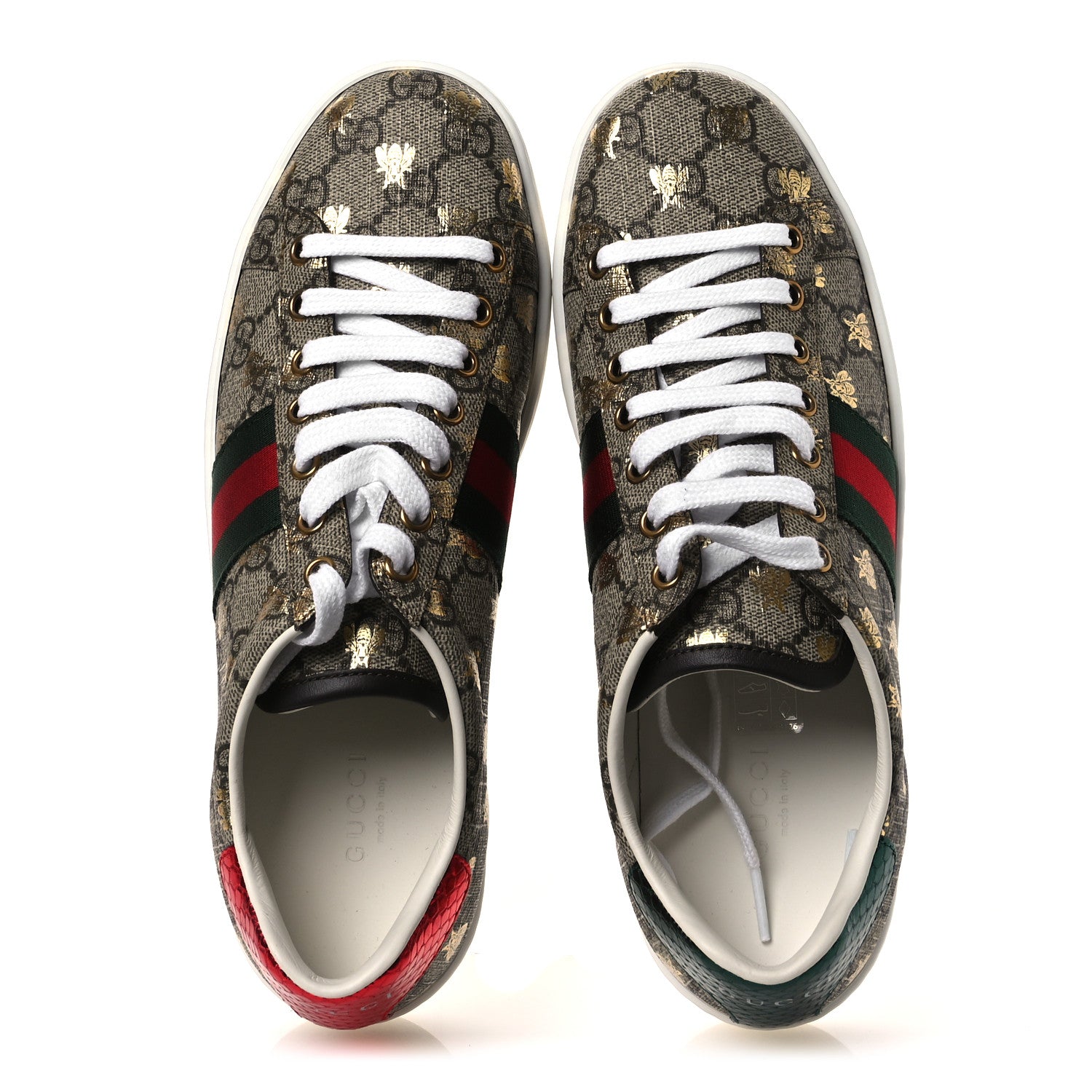 Gucci GG Supreme Monogram Bees Ayers Web Womens Ace Sneakers 37.5 Beige Oro Green Red 2 of 11