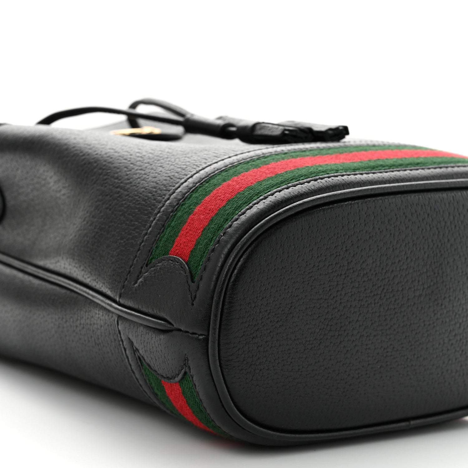 Gucci Glazed Textured Calfskin Web Small Ophidia Bucket Bag Black 9 of 10