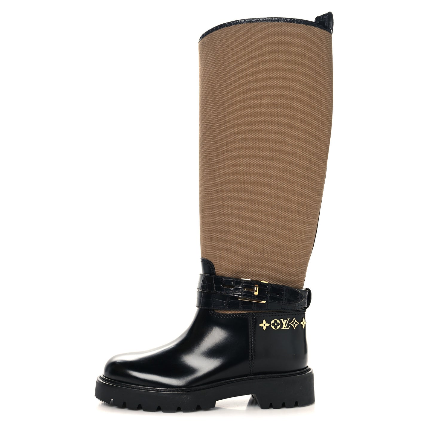 Canvas Calfskin Territory Flat High Ranger Boots 37 Khaki