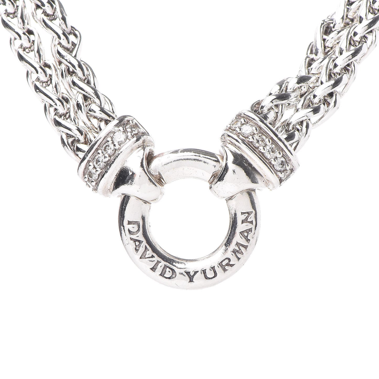 Sterling Silver Diamond 18mm Double Wheat Chain Necklace