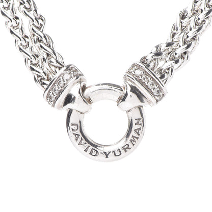 David Yurman Sterling Silver Diamond 18mm Double Wheat Chain Necklace 4 of 5