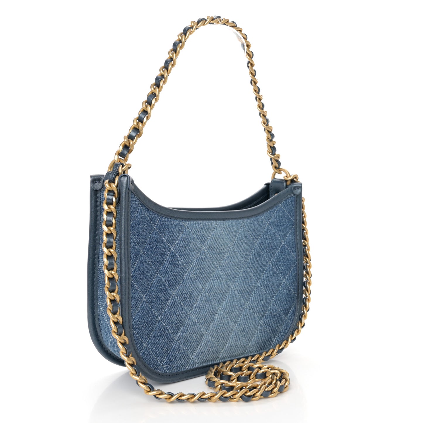 Washed Denim Quilted Hobo Blue