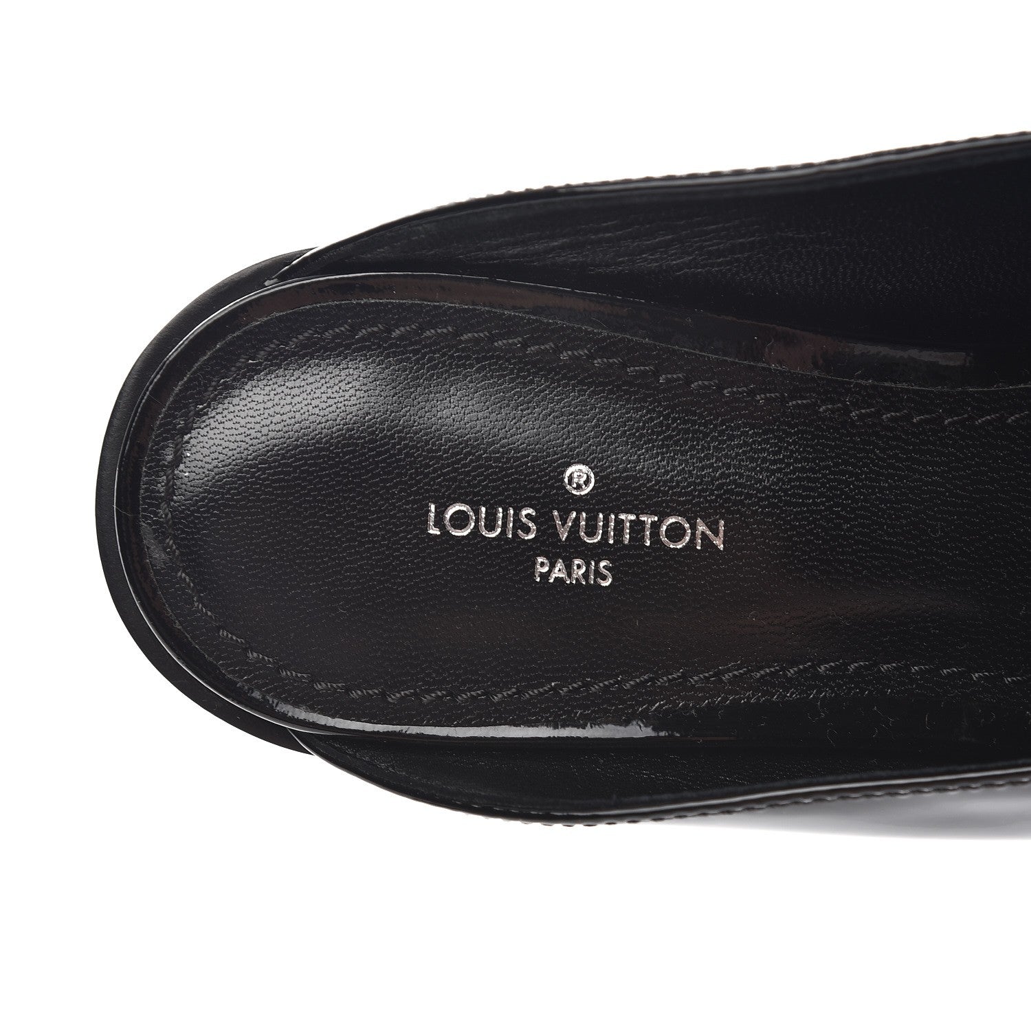 Louis Vuitton Monogram Patent Academy Open Back Loafers 37.5 Black 6 of 8