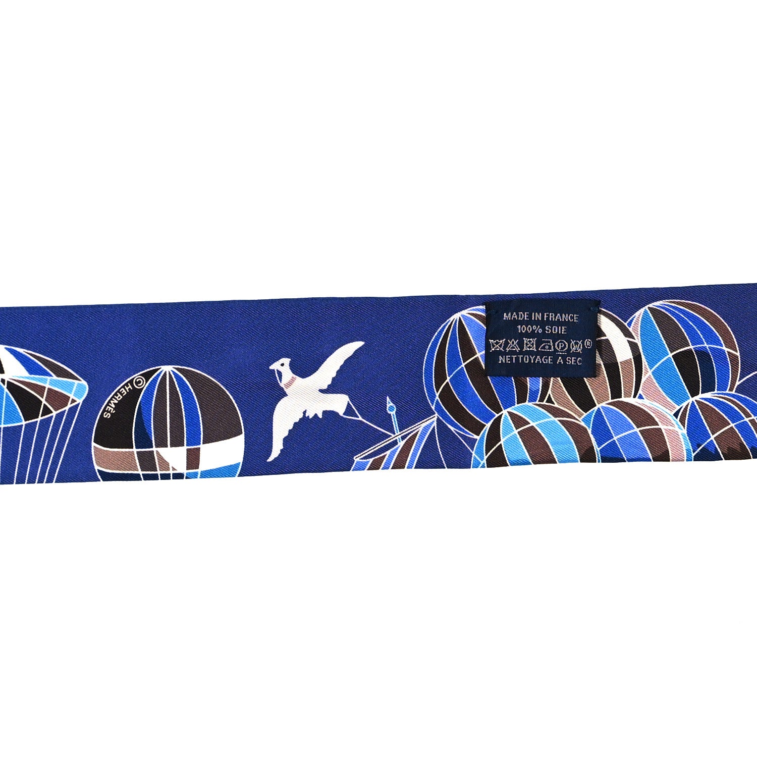 Hermes Silk Les Folies Du Ciel Twilly Marine Marron Glace White 3 of 3